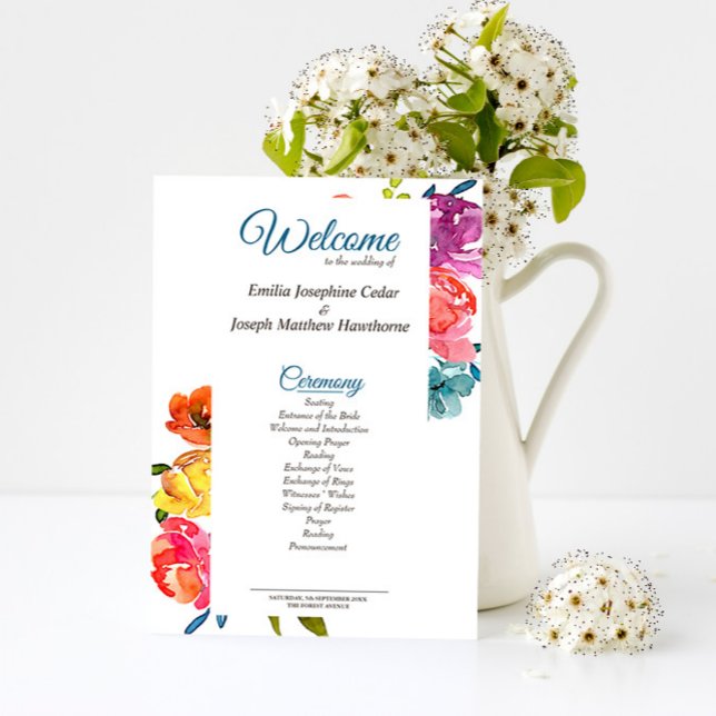 Bright Summer colourful turquoise Wedding Program Programme (Creator Uploaded)