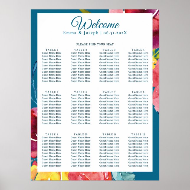 Bright Summer floral Wedding Seating Chart (Front)
