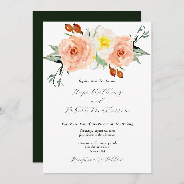 Bright Summer Flowers Wedding with RSVP Invitation (Front/Back)