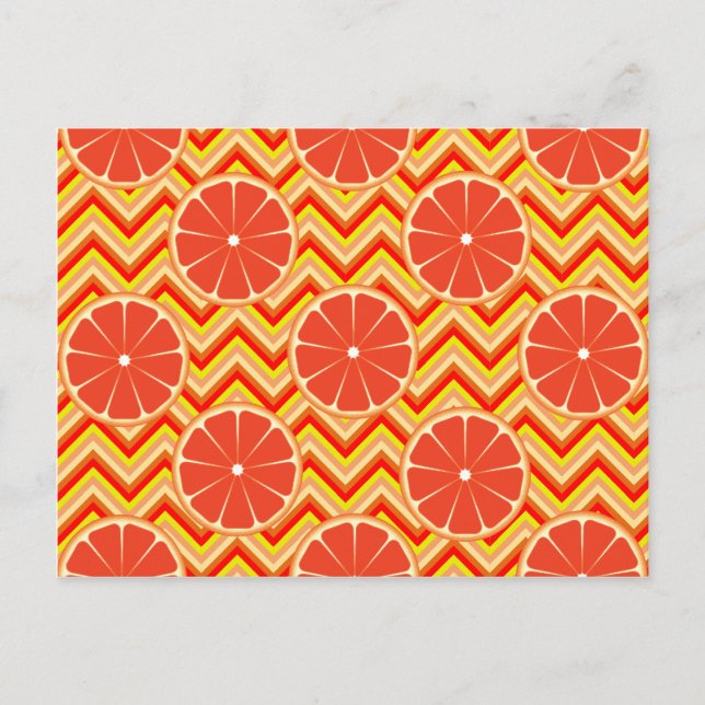 Bright Summer Grapefruit on Orange Yellow Chevron Postcard (Front)