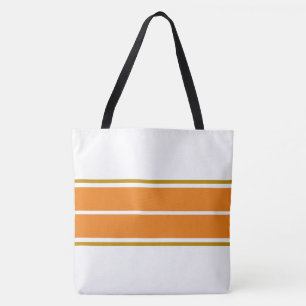 Bright Summer Orange Twin Racing Stripes On White Tote Bag