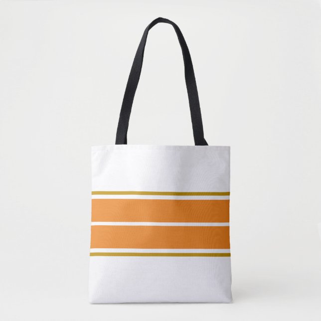 Bright Summer Orange Twin Racing Stripes On White Tote Bag (Front)