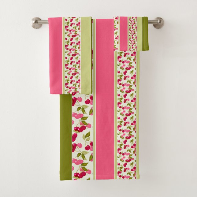 Bright summer pattern of stripes of multi-coloured bath towel set (Insitu)