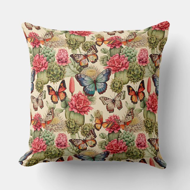  Bright summer pattern with butterflies and cacti  Cushion (Front)