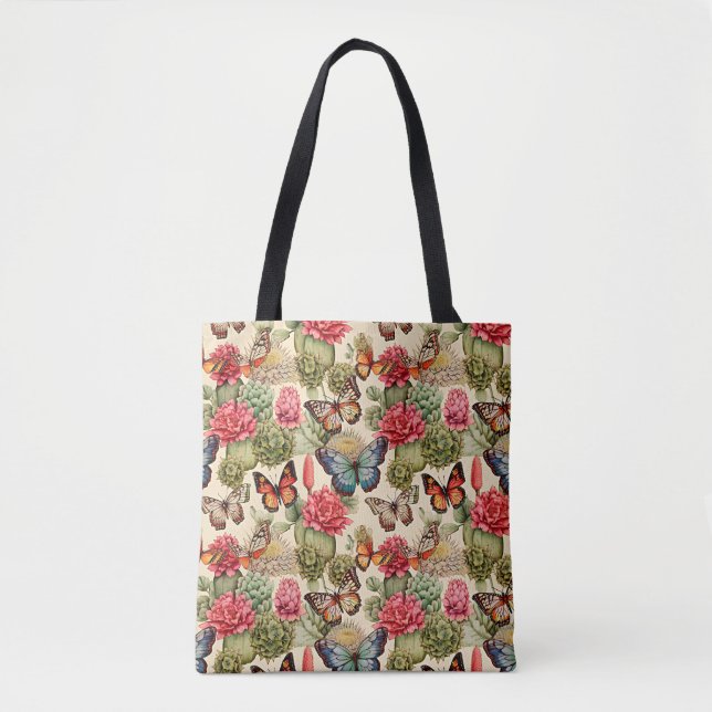  Bright summer pattern with butterflies and cacti  Tote Bag (Front)