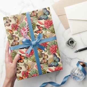 Bright summer pattern with butterflies and cacti  Wrapping Paper