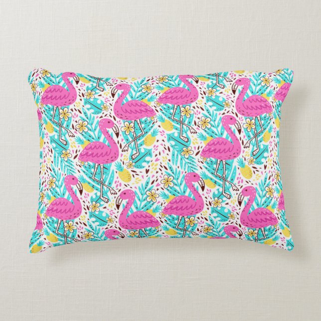 Bright summer pattern with flamingo, hearts, ice-c decorative cushion (Front)
