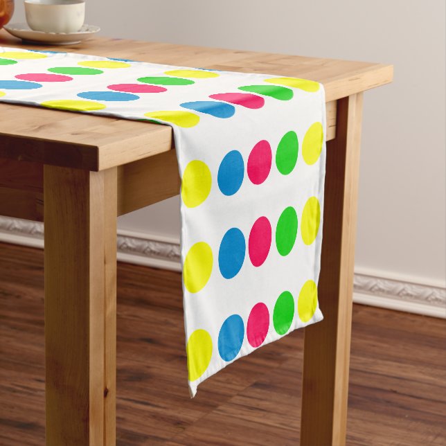 Bright Summer Polka Dots on White Short Table Runner (In Situ)