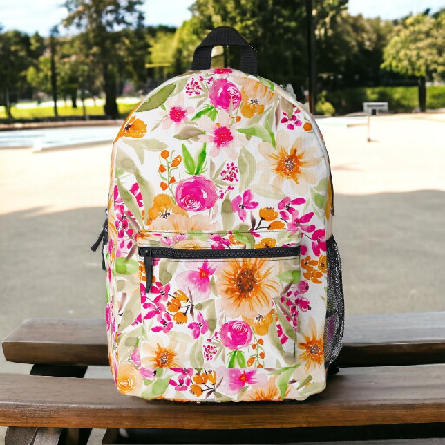 Bright summer sunflowers chic pink floral pattern printed backpack (Bright summer sunflowers chic pink floral pattern printed backpack)