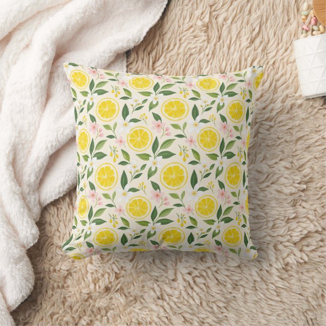 Bright Summer Yellow Lemon Slices and Flowers Cushion (Blanket)
