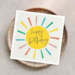 Bright Sun Script Kids Birthday Party Napkin<br><div class="desc">A Bright Sun Script Kids Birthday Party Napkins with rainbow sun and modern script happy birthday. Click the edit button to customise this design with your details.</div>