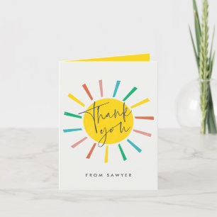 Bright Sun Script Kids Birthday Party Thank You Card