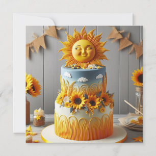 BRIGHT SUN & SUNFLOWERS DECORATED BIRTHDAY CAKE CARD