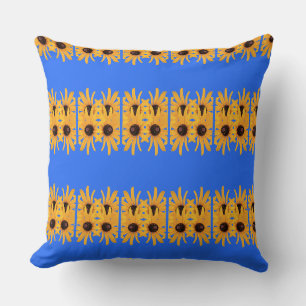 Bright Sun Yellow Flowers on Royal Blue Cushion