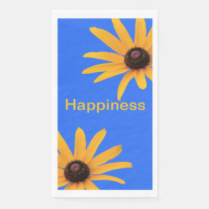 Bright Sun Yellow Flowers on Royal Blue Happiness Napkin