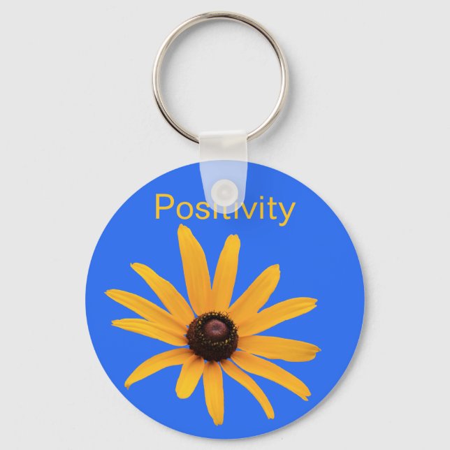 Bright Sun Yellow Petals on Royal Blue Key Ring (Front)