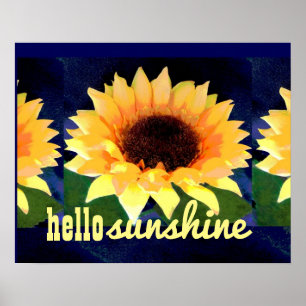 bright sunflower art  poster with hello sunshine
