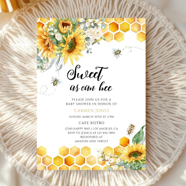 Bright Sunflower Bee Baby Shower Invitation (Creator Uploaded)