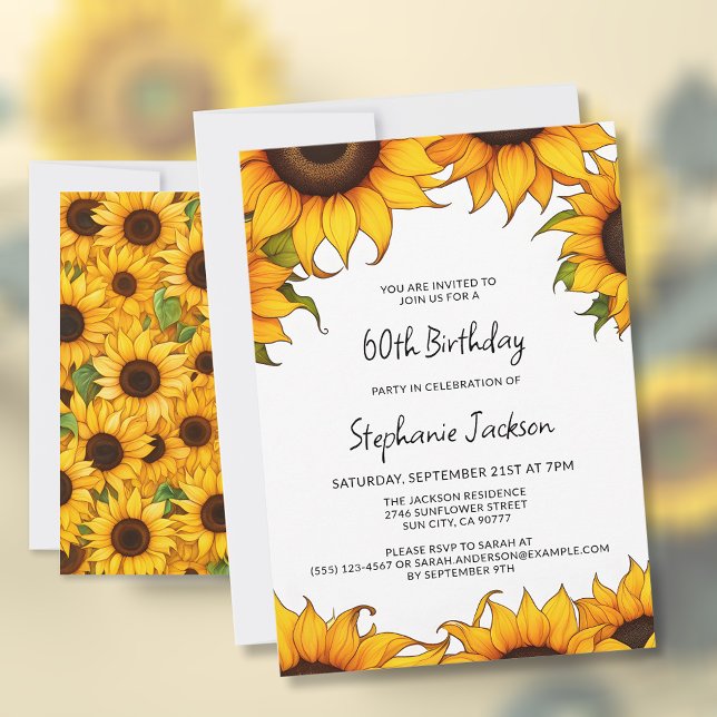 Bright Sunflower Birthday Party Invitation Card (🌻 Embrace Sunflower Splendor: 60th Birthday Invitations! 🌼)