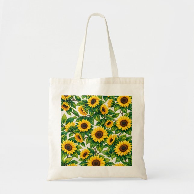 Bright Sunflower Botanical Watercolor Pattern Tote Bag (Front)