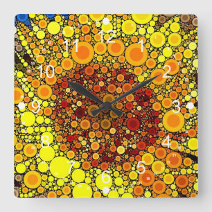 Bright Sunflower Circle Mosaic Digital Art Print Square Wall Clock
