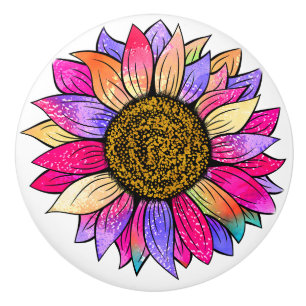 Bright sunflower, colourful decor ceramic knob