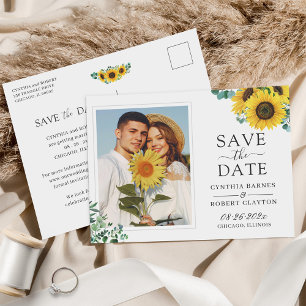 Bright Sunflower Elegant Photo Save the Date Postcard