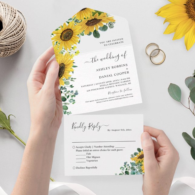Bright Sunflower Greenery Eucalyptus Wedding All In One Invitation (Creator Uploaded)