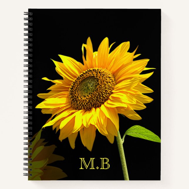 Bright Sunflower on Black Background Notebook (Front)