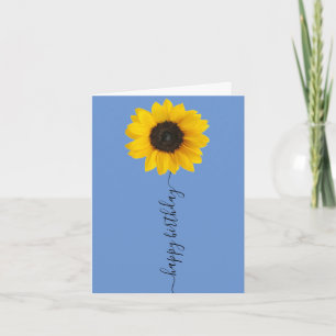 Bright Sunflower on Blue Birthday Greeting Card
