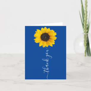 Bright Sunflower on Blue   Hand Lettered Thank You Card