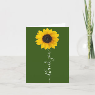 Bright Sunflower on Green   Hand Lettered Thank You Card