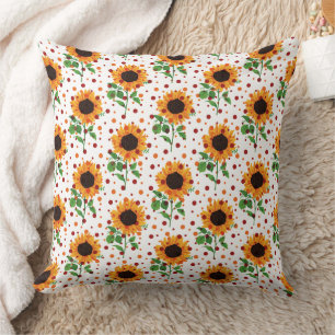 Bright Sunflower & Polka Dots Summer Floral Patter Cushion