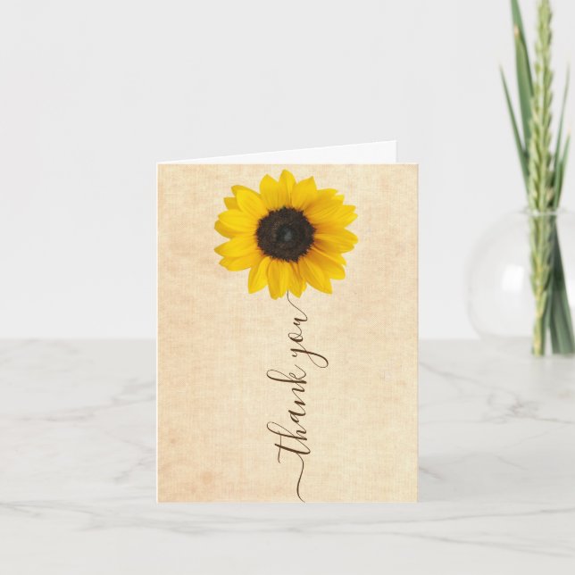 Bright Sunflower | Rustic Hand Lettered Thank You Card (Front)