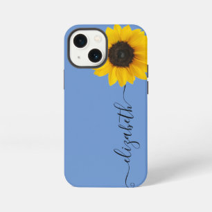 Bright Sunflower Script Stem Name Blue iPhone Case