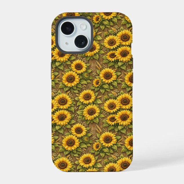 Bright Sunflower Seamless Repeat Pattern iPhone 15 Case (Back)