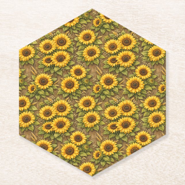 Bright Sunflower Seamless Repeat Pattern Paper Coaster (Front)