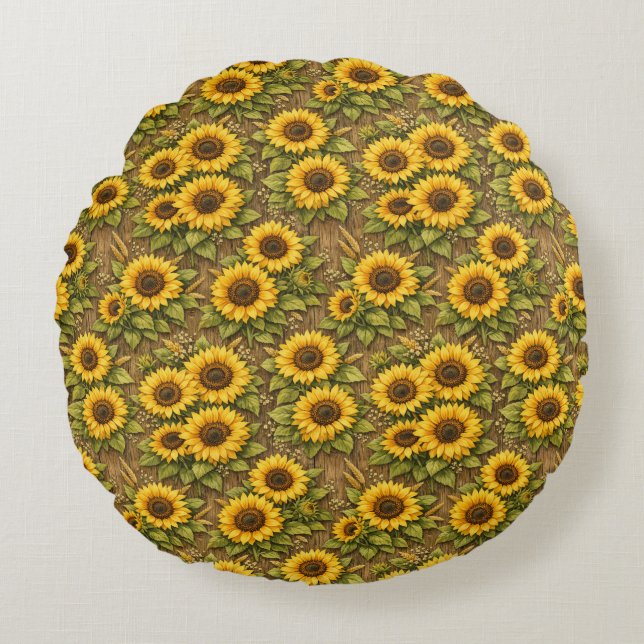 Bright Sunflower Seamless Repeat Pattern Round Cushion (Front)