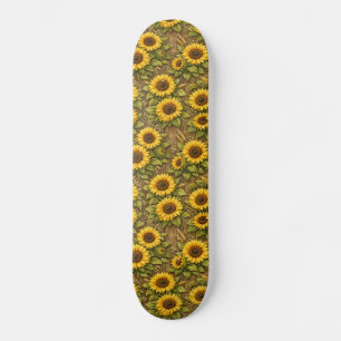 Bright Sunflower Seamless Repeat Pattern Skateboard
