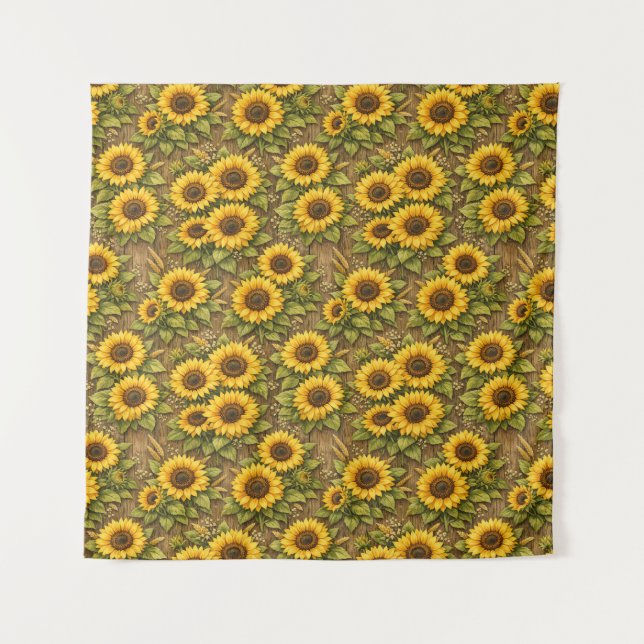 Bright Sunflower Seamless Repeat Pattern Tapestry (Front)