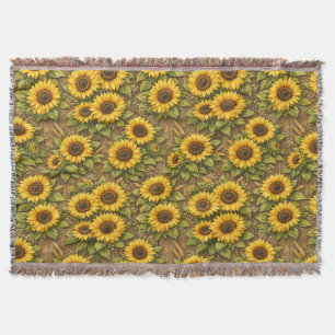 Bright Sunflower Seamless Repeat Pattern Throw Blanket