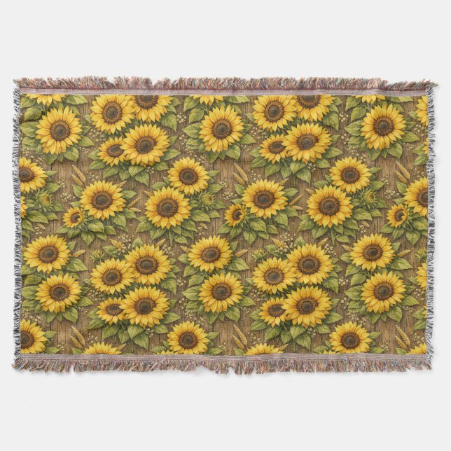 Bright Sunflower Seamless Repeat Pattern Throw Blanket (Front)