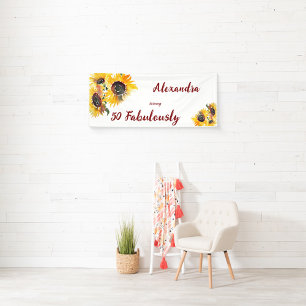 Bright Sunflower Watercolor Fabulous 50 Banner