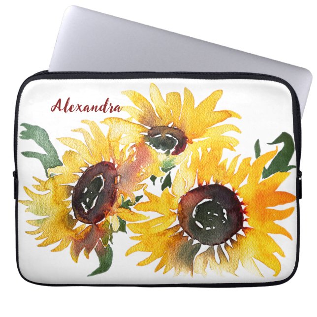 Bright Sunflower Watercolor Fabulous 50 named Laptop Sleeve (Front)