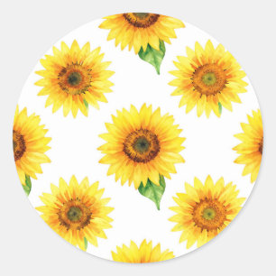 Bright Sunflower Watercolor Seamless Pattern Classic Round Sticker