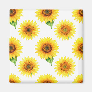 Bright Sunflower Watercolor Seamless Pattern Magnet