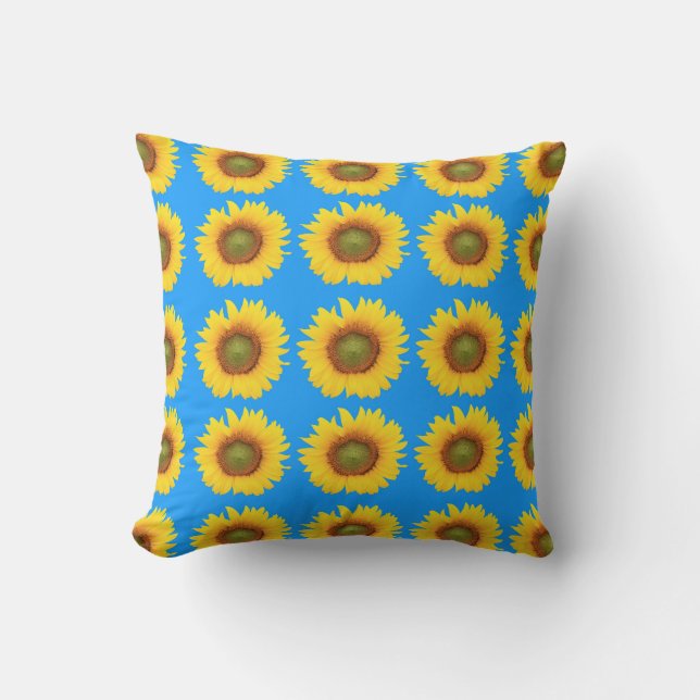 Bright Sunflowers Blue Pattern Cushion (Front)