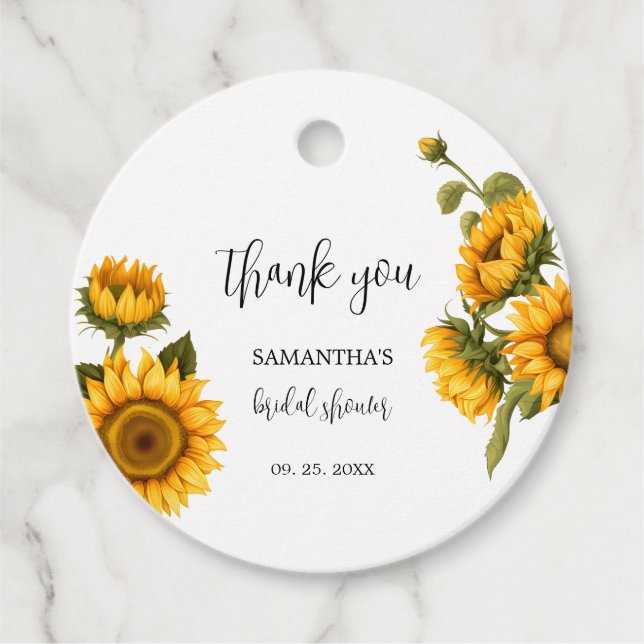 Bright sunflowers Bridal Shower Favour Tags (Front)