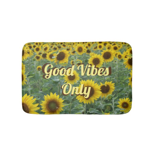 Bright Sunflowers Good Vibes Only Bath Mat (Front)