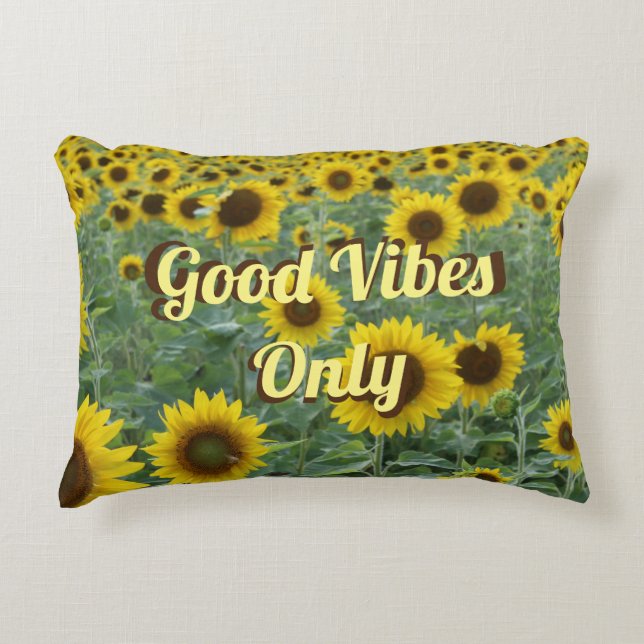 Bright Sunflowers Good Vibes Only Decorative Cushion (Front)